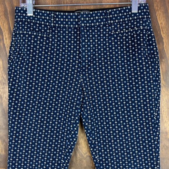 Banana Republic Womens Pants Navy Blue White All Over Pattern Jackson Stretch 4 - Picture 2 of 12